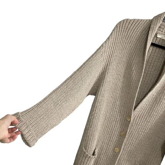 BARBARA BUI Wool Ribbed Long Button Front Cardigan Sweater Tan L - Picture 3 of 8